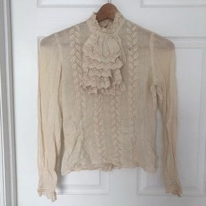 A & Fitch Vintage Linen Boho Lace Blouse Prairie 4